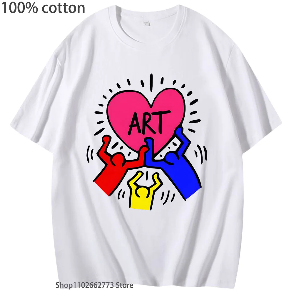 

K-keith H-haring Funko Pop T-shirts Cute Manga Tshirt Kawaii Comic 100% Cotton Tees Cartoon Casual Men/women T Shirt Anime Tops