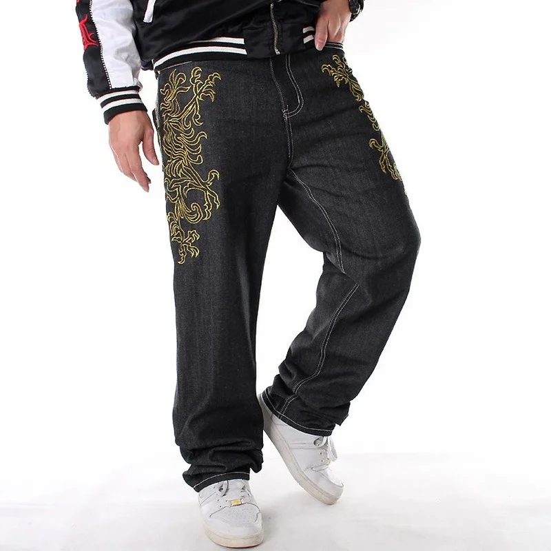 Straight Pants Embroidered Hip-hop Skateboard Trendy Men Loose Denim Pants Plus Size Baggy Jeans Streetwear Men