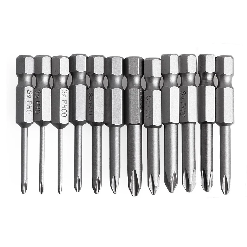 12Pcs Hex Shank Magnetic Phillips Cross Screwdriver Bits,Phillips Screwdriver Set, 50Mm 1/4 Inch