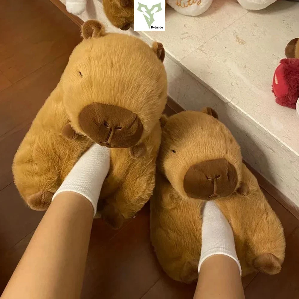 Плюшевые шлепанцы capyбара женские милые Мультяшные мягкие плюшевые с животными