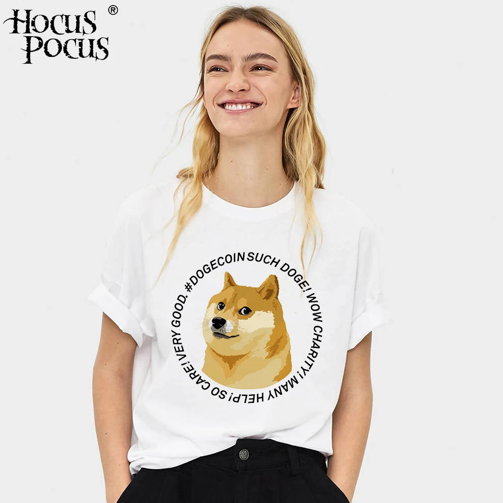 

Doge Coin T Shirts Women's Humorous T-Shirt Dogecoin poster sticker tshirt