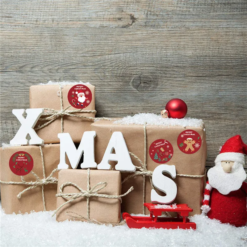 

Christmas Stickers Roll on Sticker Round Santa Claus Cowhide Adhesive Label Christmas Holiday Happy Decor Label Self-adhesive