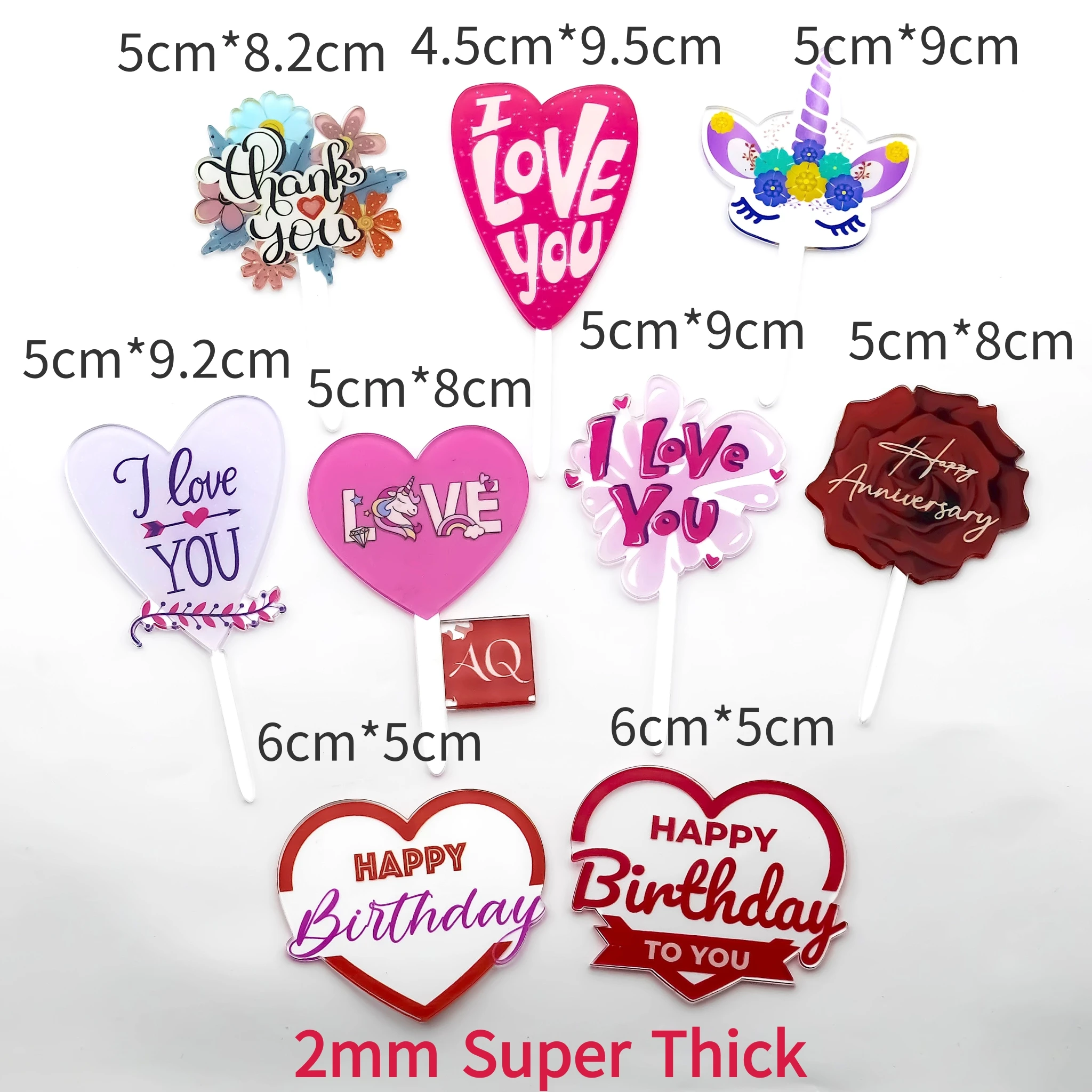 

12pcs Thank you Unicorn Acrylic Anniversary Cupcake topper DIY Happy Birthday Party Decoration