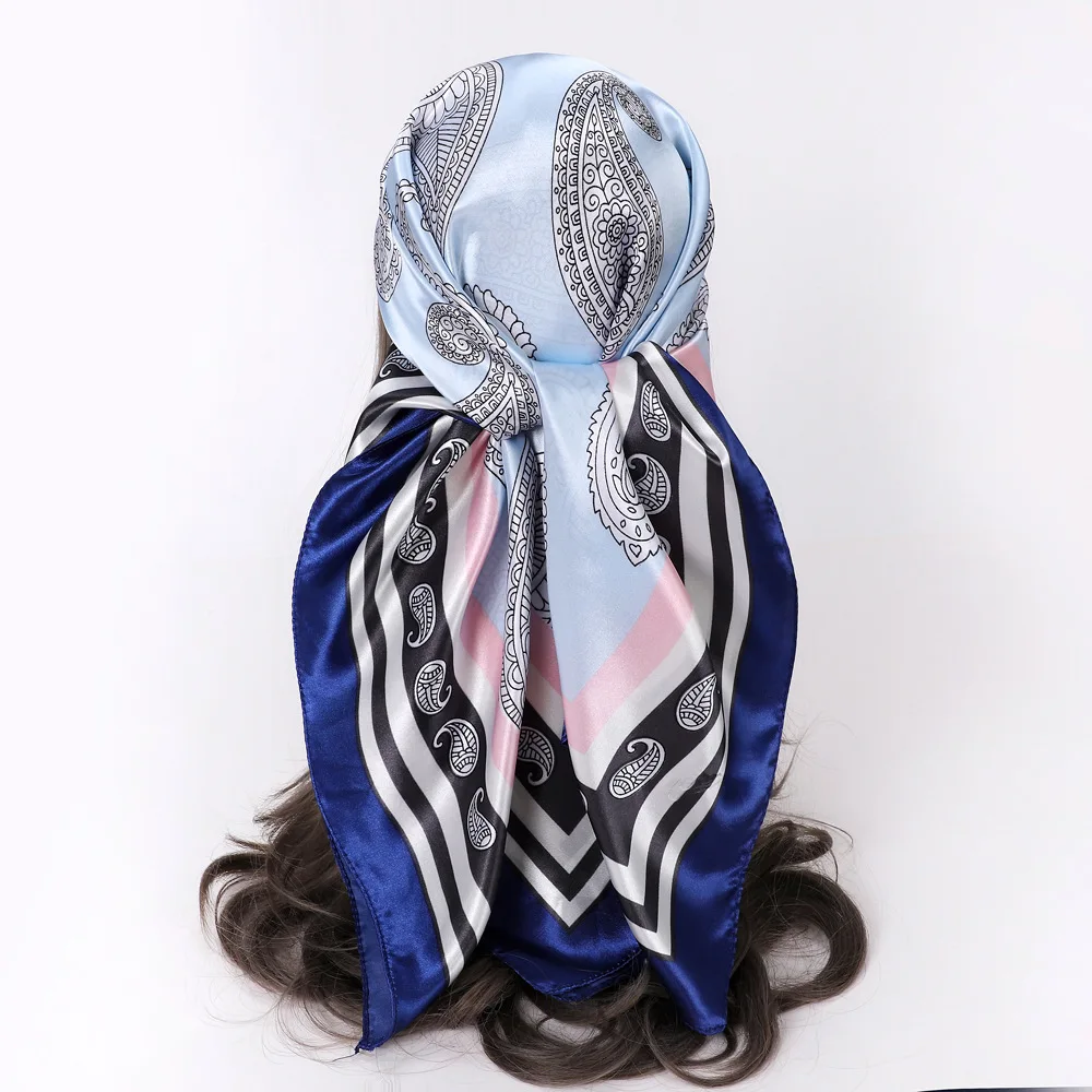 

Man Women Boho Scarf Bohemian Paisley Shawl Hijab Wraps Square Kerchief Headband Faux Silk Bandana 90*90cm