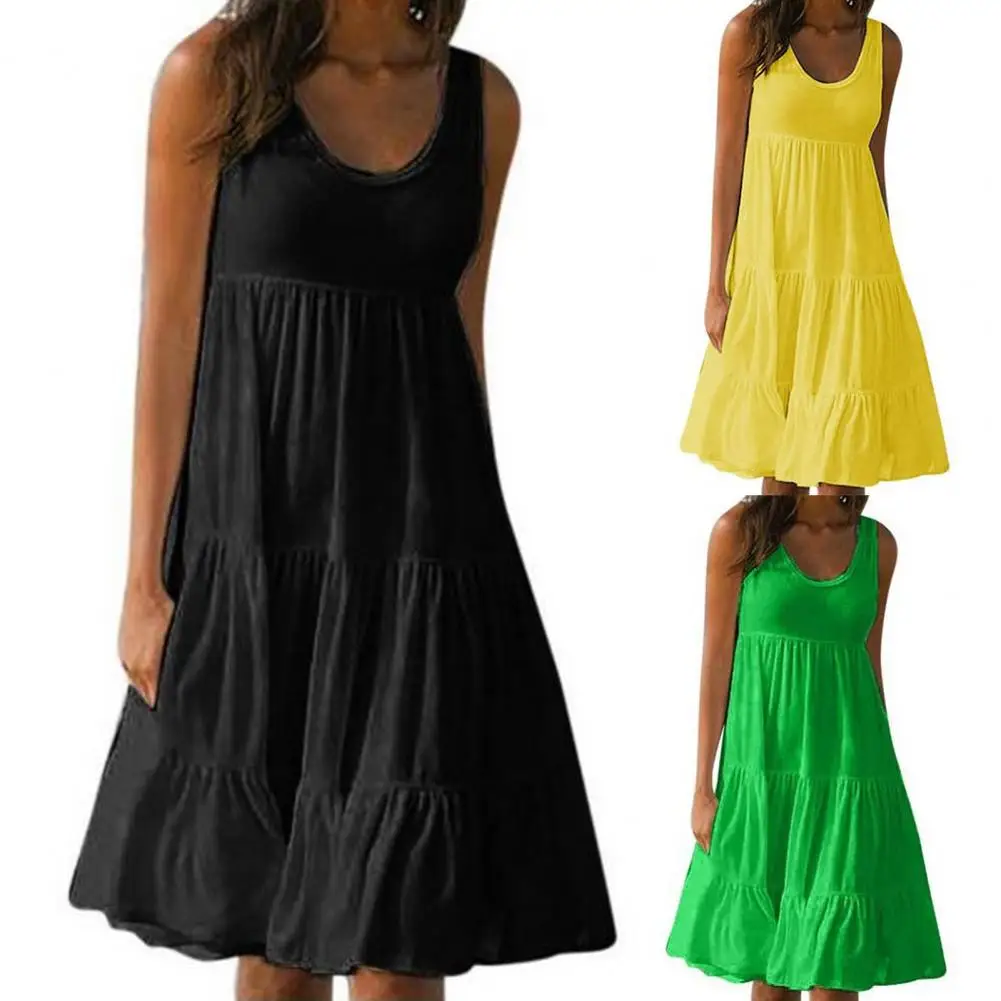 

Женское платье-миди с широким подолом, поглощающее пот, с круглым вырезом