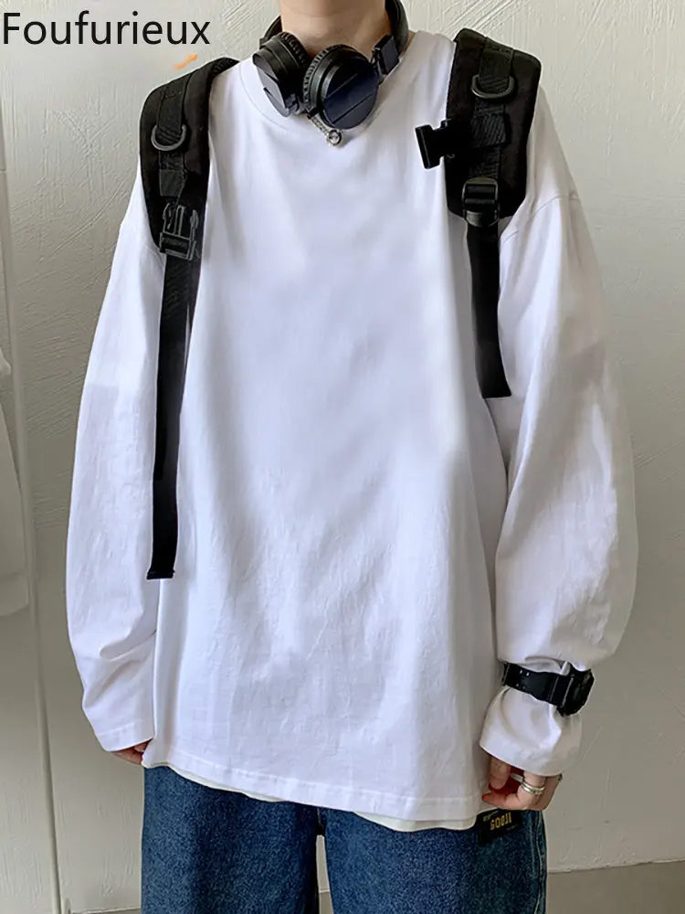 

Мужская хлопковая футболка с длинным рукавом и круглым вырезом