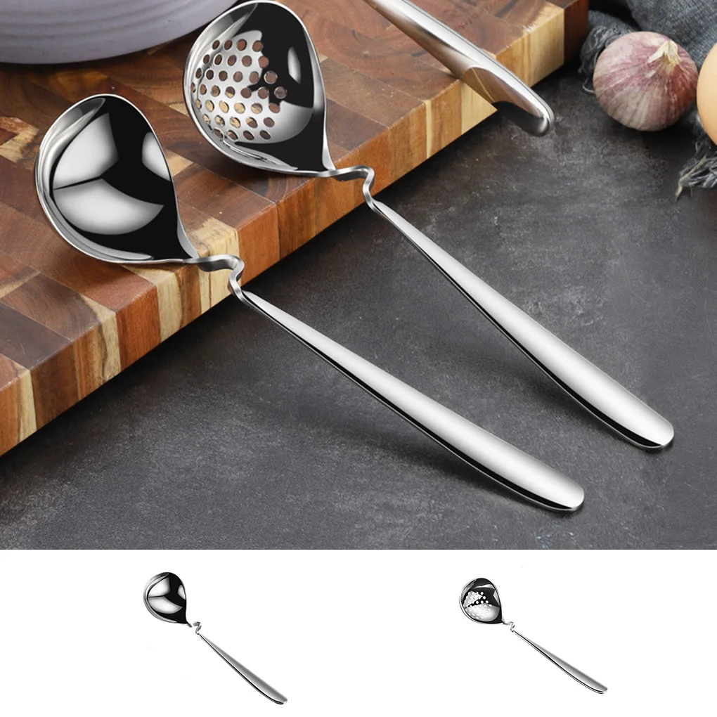 

304 Stainless Steel Ladle Kitchen Long Handle Serving Soup Spoon Home Restaurant Tableware