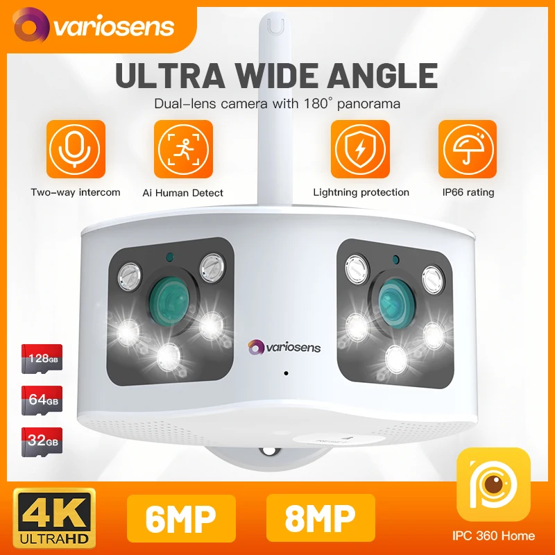

Dual Lens Outdoor Wifi Security Camera 5MP/6MP Ultra Wide Angle 165° Ip Cctv Mini Video Protection Surveillance