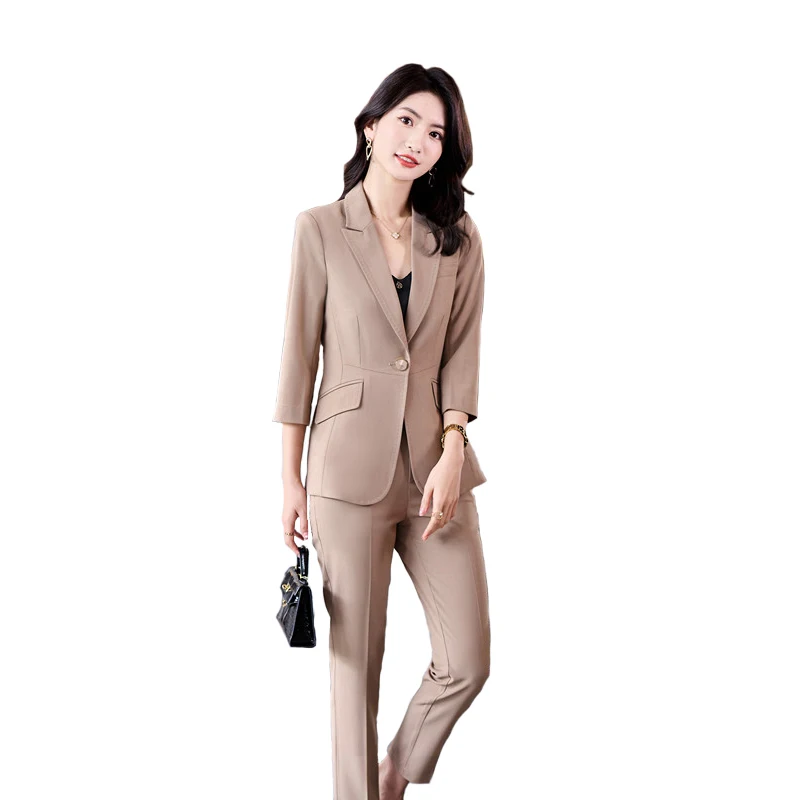 Single Button Suits Women Autumn 2022 New Temeprament Casual Buiness Half Sleeve Slim Blazer And Pants Office Ladies Work Wear