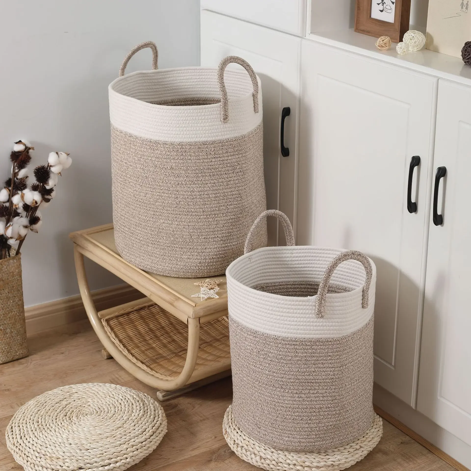 

Home Round Pastoral Basket Large-capacity Laundry Style Bucket Storage Folding Sundries Portable Waterproof Toy