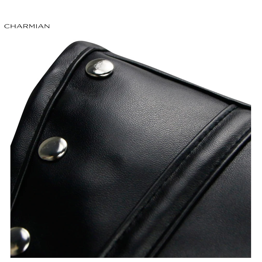 Charmian Women Steampunk Gothic Leather Costume Shoulder Jacket Shrug Armor Black High Neck Rivet Corset Shrug Halloween Costume