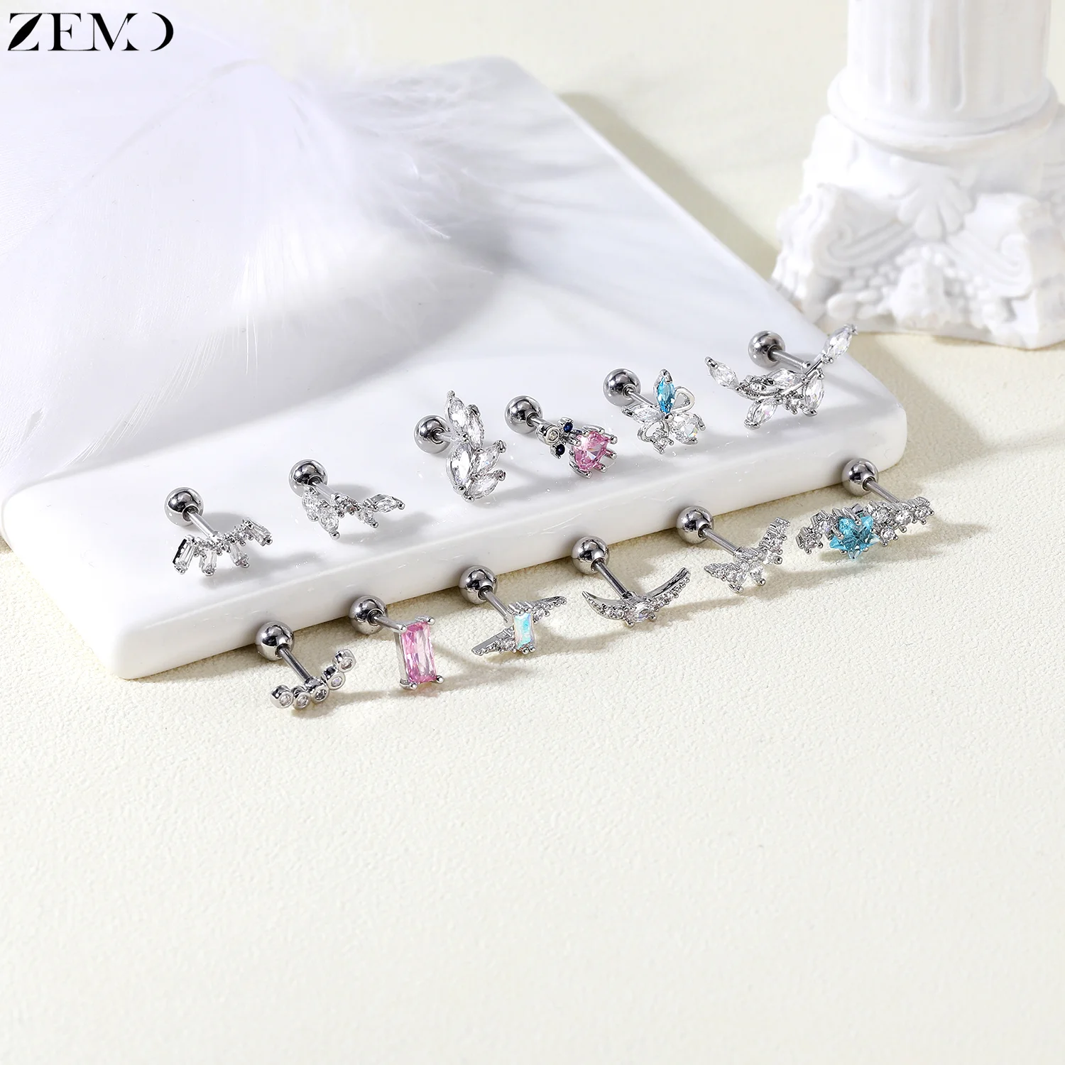 ZEMO 1 шт. милые серьги-гвоздики из нержавеющей стали 18 г розовые синие с