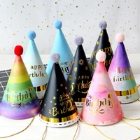 1pc paper cone birthday hats dress up girls boys first birthday party colorful striped hat party decorations adult kids 2022 new