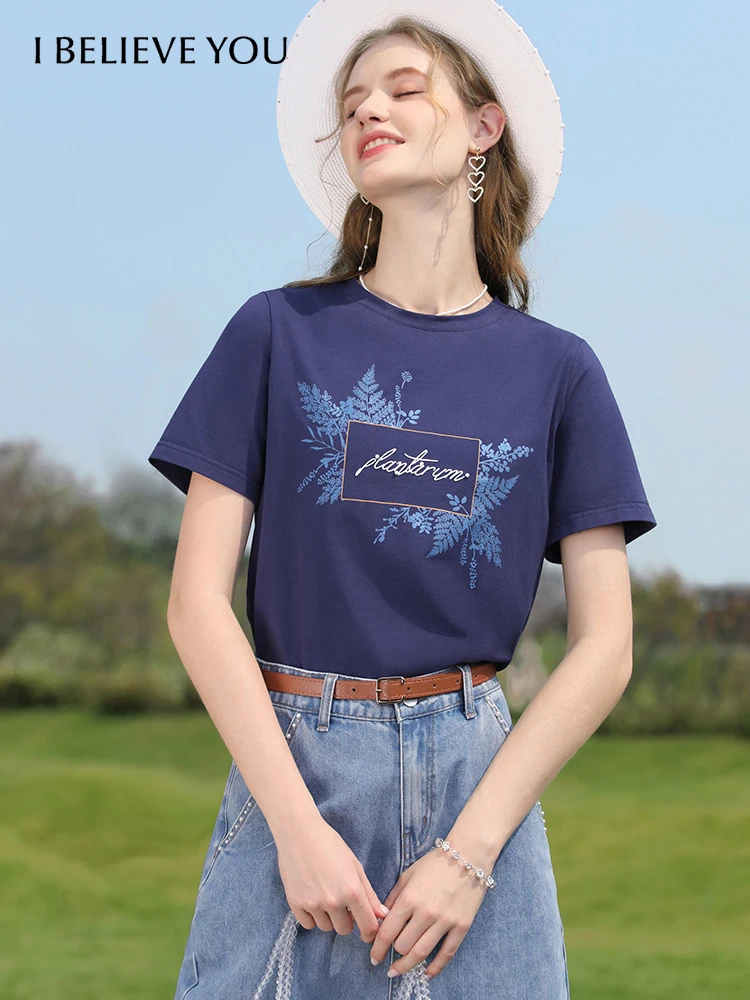 

I BELIEVE YOU Women's T-shirt 2023 Summer New Blue Short Sleeve Chic Female Tees Casual Printed Lady Graphic T Shirts 2232014989
