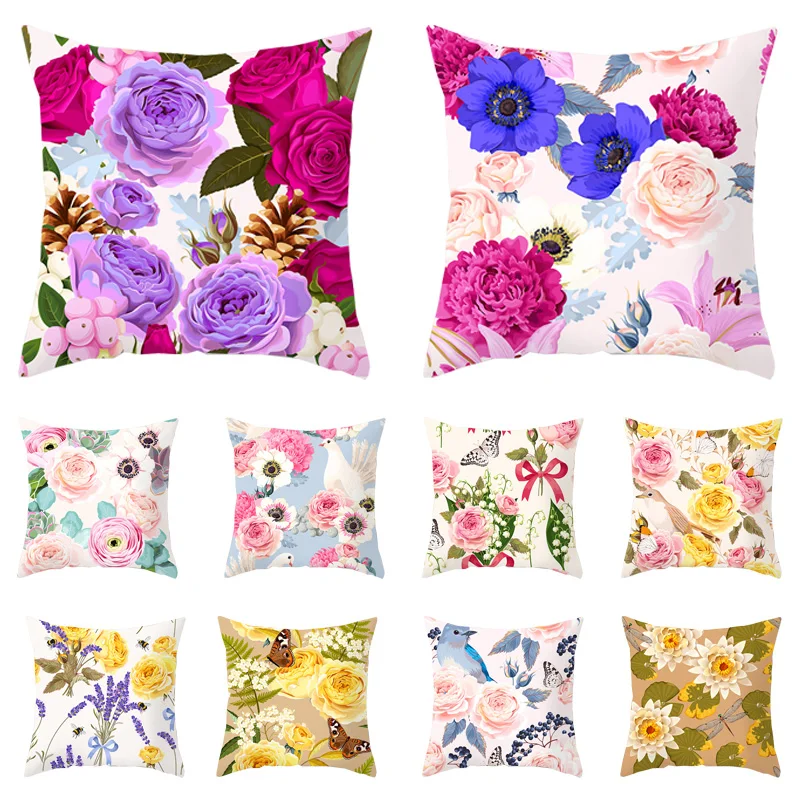 

45x45CM Pillowcase Sofa Cushion Cover Butterfly Bird Flower Pattern Pillowslip Insert Not Included Pillow Cover Home Decorative