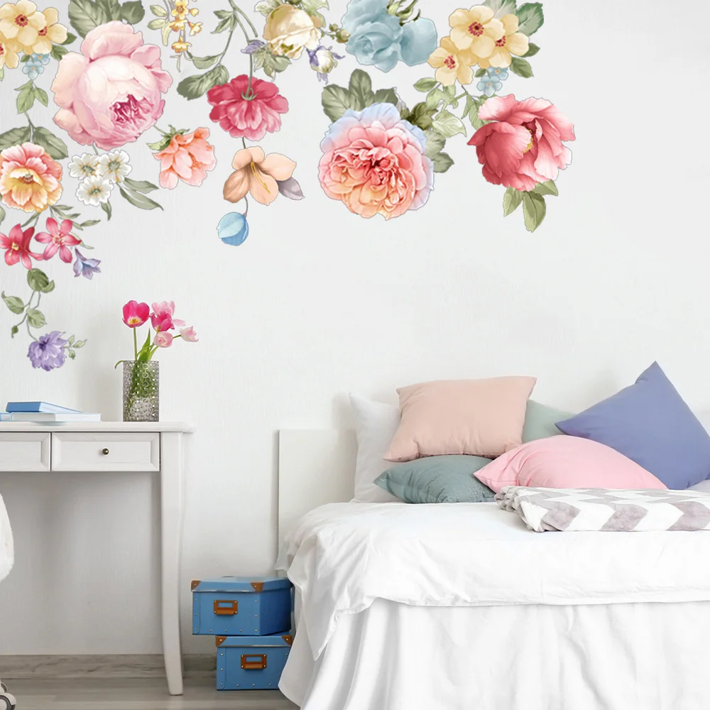 Living Room Bedroom Children's Room Various Decorative Stickers New Wallpaper Rich Peony Self-adhesive Wall Stickers