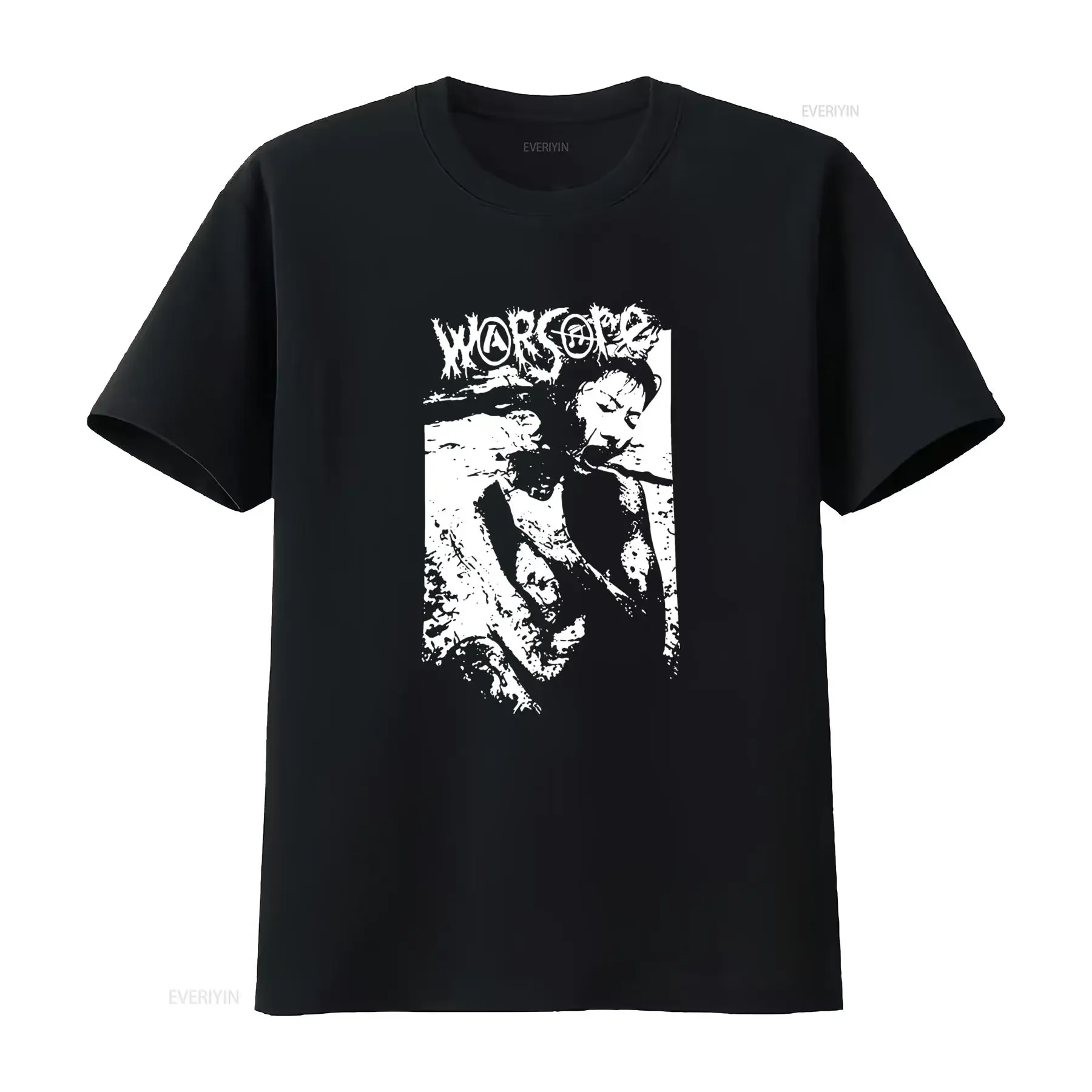 Фото Футболка Warsore Grindcore с ярким дизайном, винтажная, с эффектом потертости, унисекс, дизайнерская одежда, универсальная, повседневная, с графическим принтом, мягкая, слегка приталенная. №1