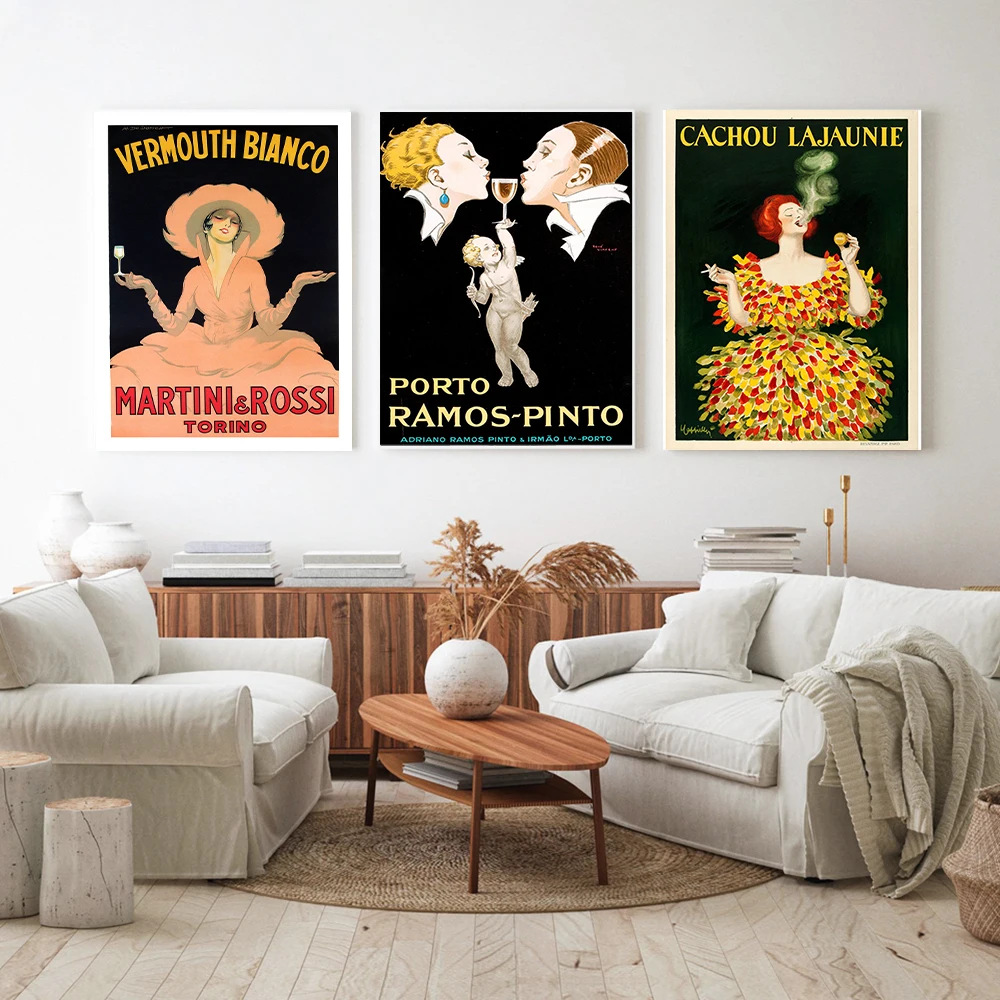 

Linen Vintage Advertising Wall Art Canvas Painting Print Rossi Torino Porto Ramos Pinto Wall Art Decor Living Room Decoration