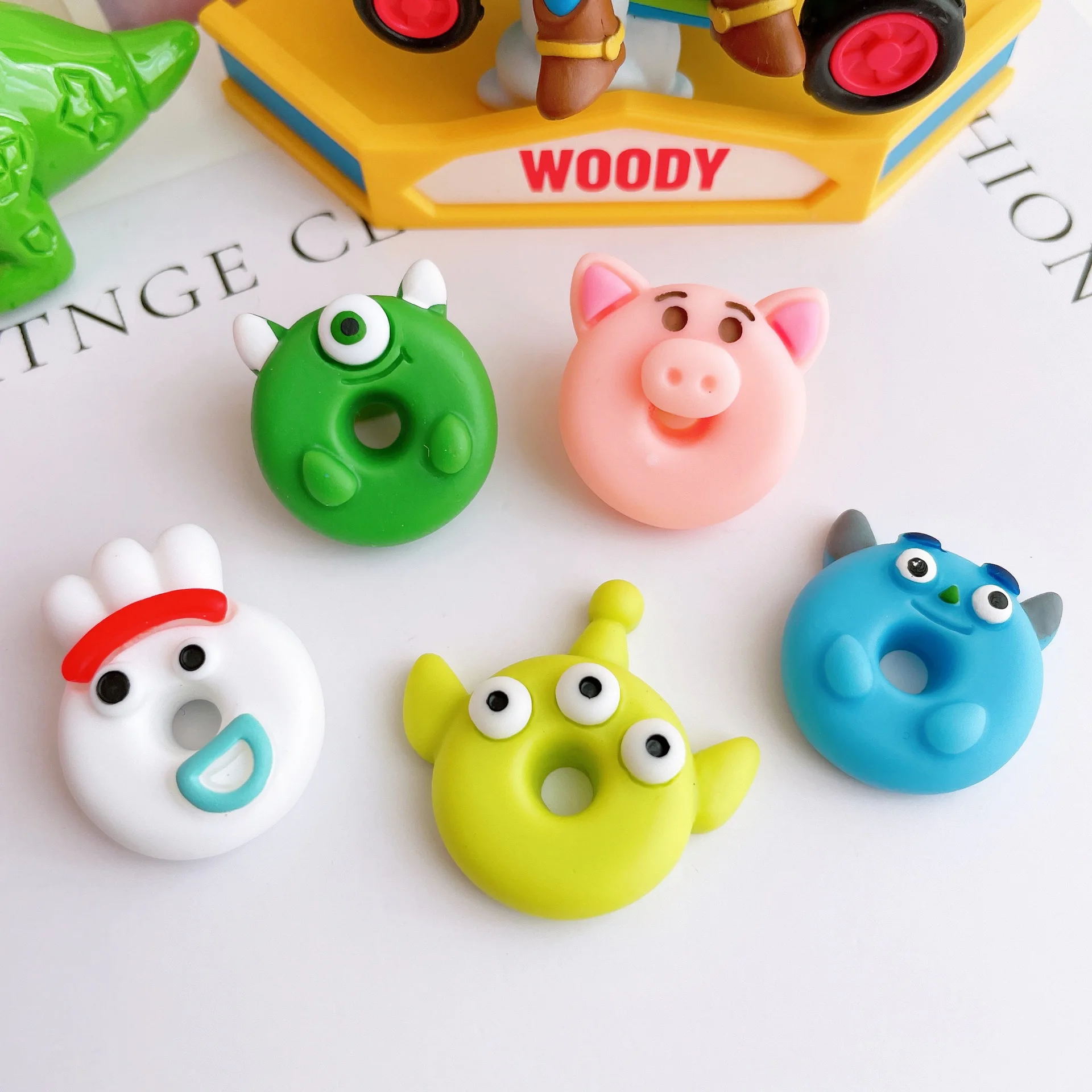 

10pcs Disney Kawaii Cartoon Toy Story Anime Character Donut Series Resin Patch Jewelry Accessories DIY Phone Shell Toys