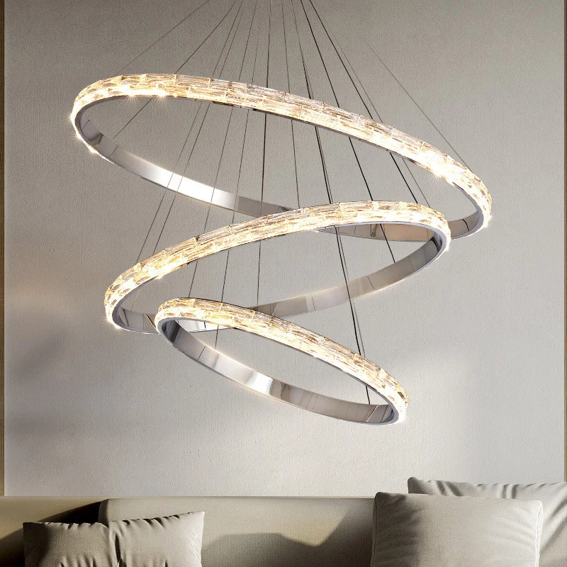 

Pendants Modern Plated Chrome Metal Led Dimmable Lights Living Room Circle Hanging Lamp Lustre K9 Crystal Suspend Lamp Fixtures