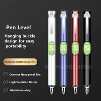 multipurpose pen shape spirit level bubble mini pocket portable ruler aluminum alloy with tool bit for diy measuring furniture