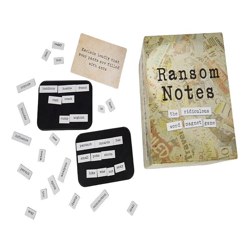 Фото Ransom Notes — беспокойно веселая игра для вечеринок с магнитом для взрослых, 3 игрока, нотатки Ransom и первые карты расширения №5