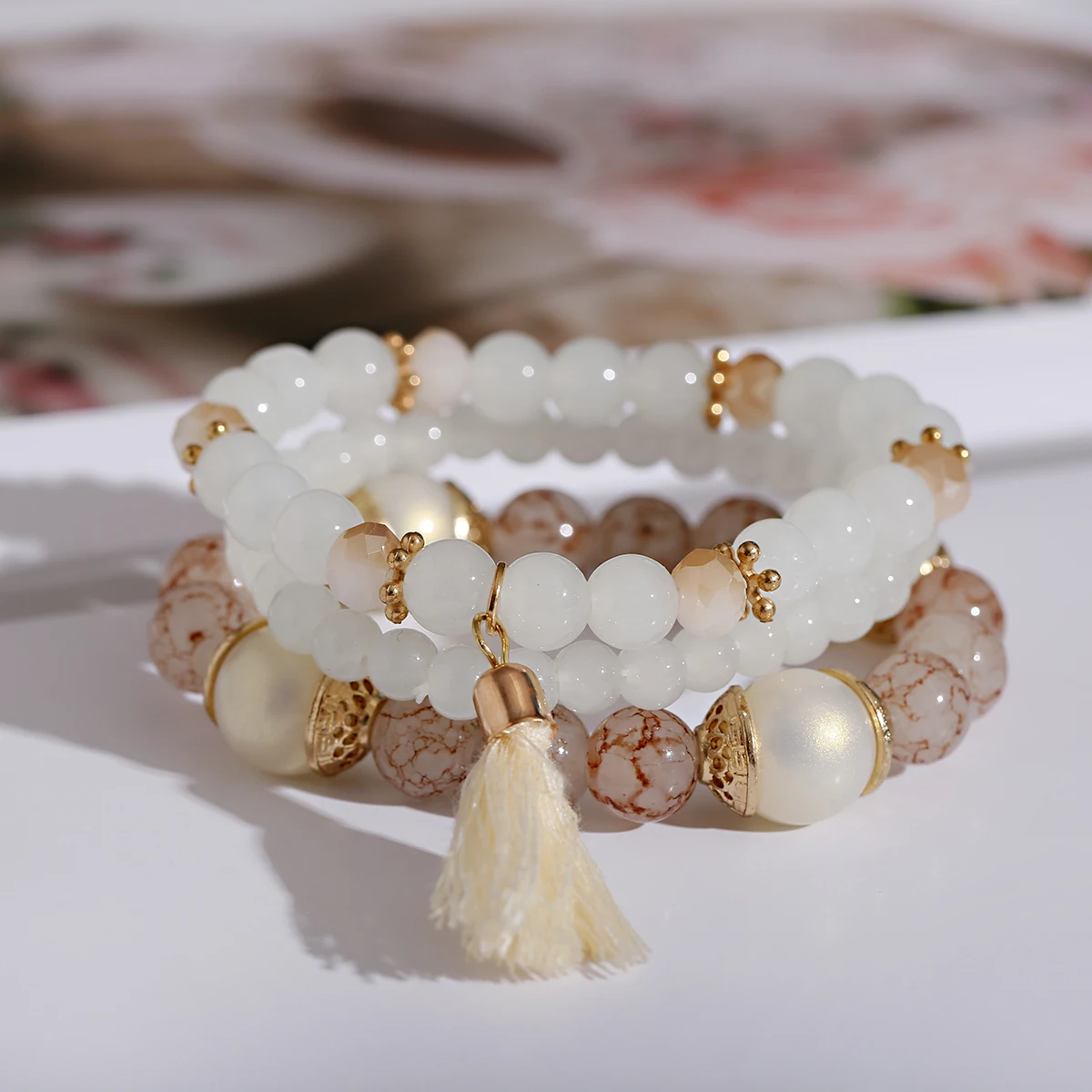 

2023 Summer Fashion Women's Bracelet Set Bohemia Cotton Tassel Charm Beads Bracelet Jewelry Handmade Boho Accessories