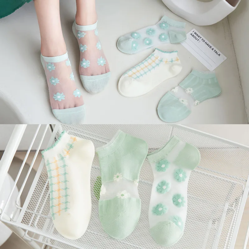 10 pieces = 5 pairs New Spring And Summer Women slipper Socks Ins Fashion Green Leisure Women Socks women