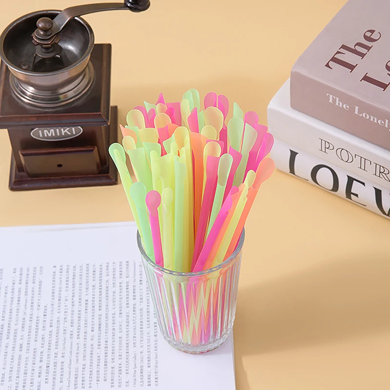 

100pcs Smoothie Straws with Spoon Multicolor Plastic Straws Drinking Spoon Bar Bar Straws Birthday Celebration Party Supplies