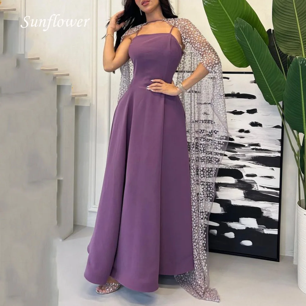 

Sunflower Boat Neck Spaghetti Strap Formal Evening Dress 2023 Slim Lace Appliques Chiffon A-LINE High-end Custom Prom Gowns