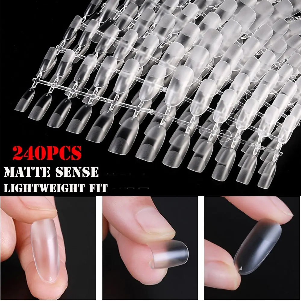 

240pcs Accessories Tool Semi Matte Full Cover Short Nail Ballet Almond Tips Coffin False Nails No Trace Ultra Thin