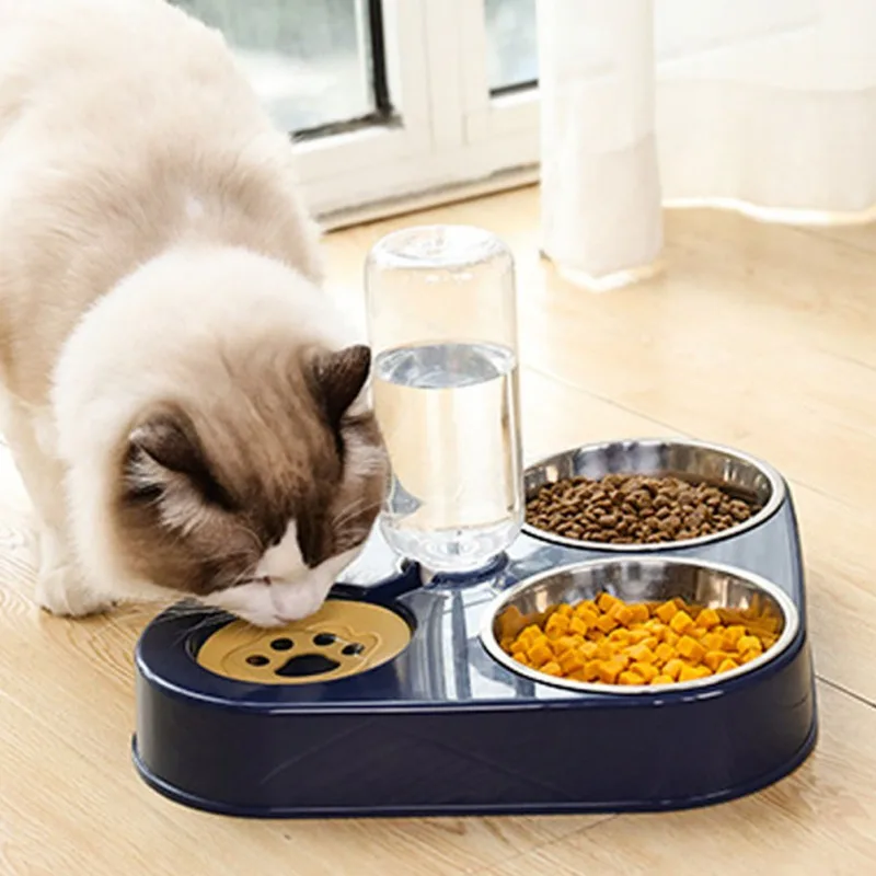 

Pet Dog Feeder Bowl With Dog Water Bottle Cat Automatic Drinking Cat 3 in 1 Food Bowl Pet Double 3 Bowls Stainless Steel Feeder