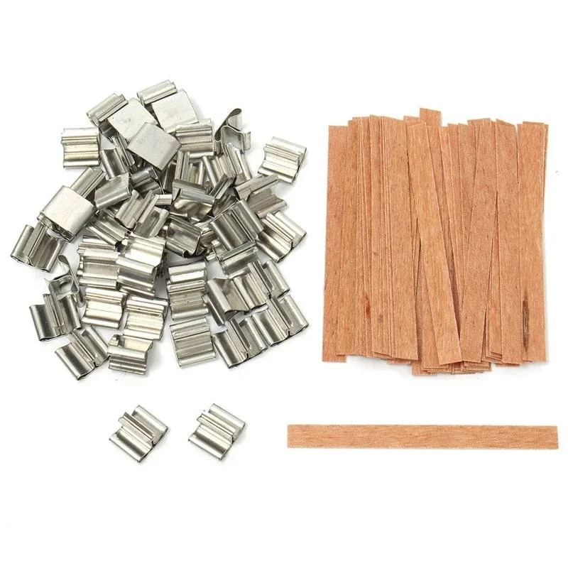 50Pcs Wooden Candle Making Supplies Wicks with Sustainer Tab Candle Wicks Core Candle Making Soy Parffin Wax DIY Accessories New