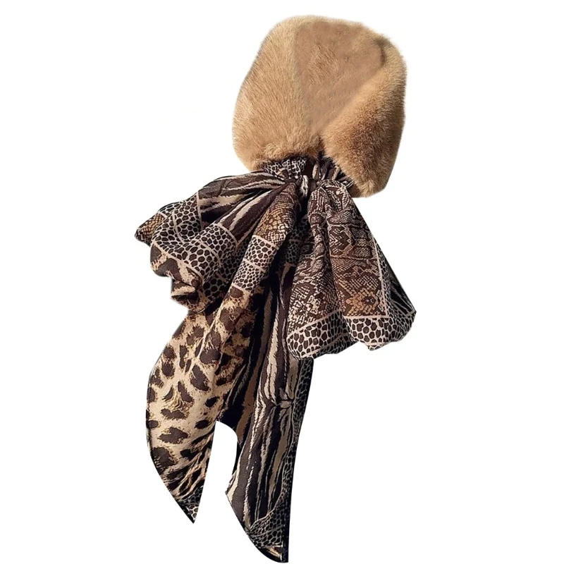 Мягкий теплый зимний плюшевый шарф с леопардовым принтом и лентой утеплитель для