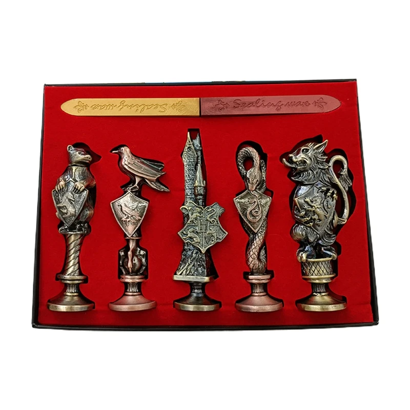 

5 Pcs Vintage Wax Seal Stamp Kit with 2 Pcs Wax Strips & Aesthetic Gift Box Magical School Stamp for DIY Letter Envelope