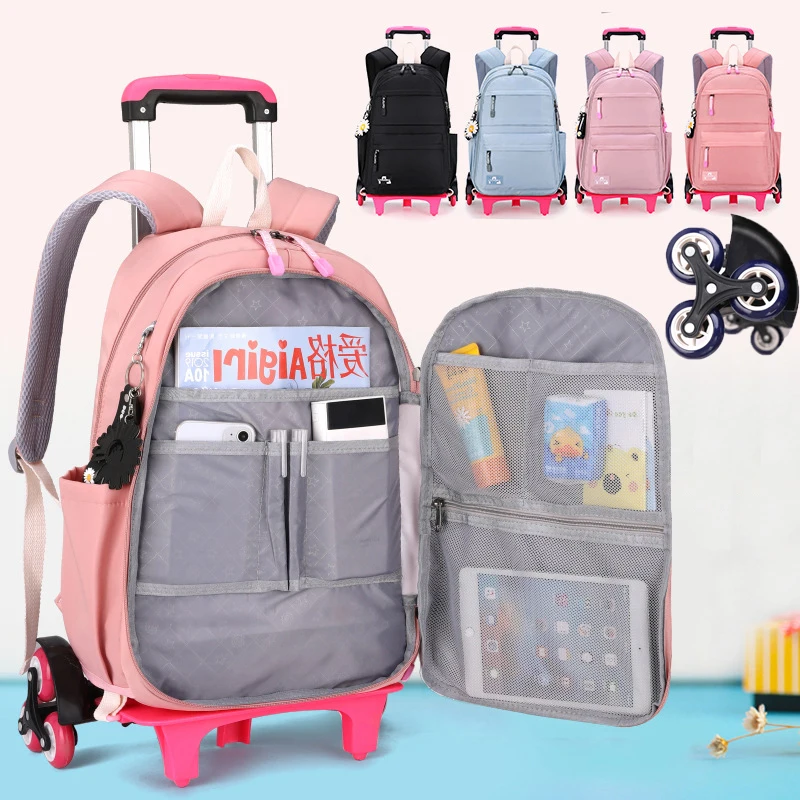 KUZAI School Wheeled Backpack bag set for girls Trolley Bag with Wheels Student School bag Rolling Backpack Multifunctional