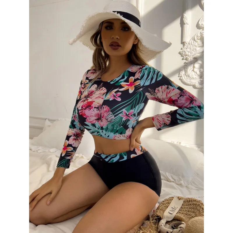 Сексуальный женский купальник с длинным рукавом бикини высокой талией шорты