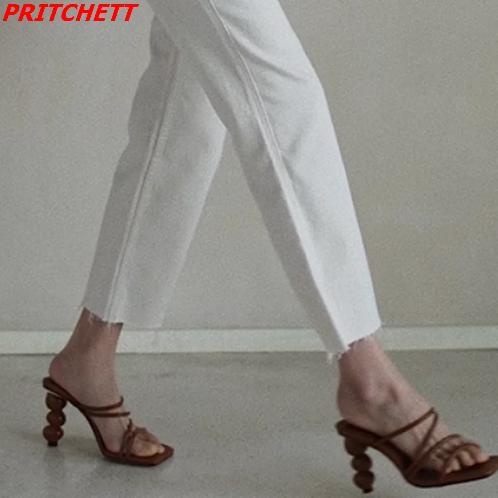 Square Toe Solid Narrow Band Women Slippers Slingback Strange Style High Heels 2023 Newest Casual Party Fashion Slippers