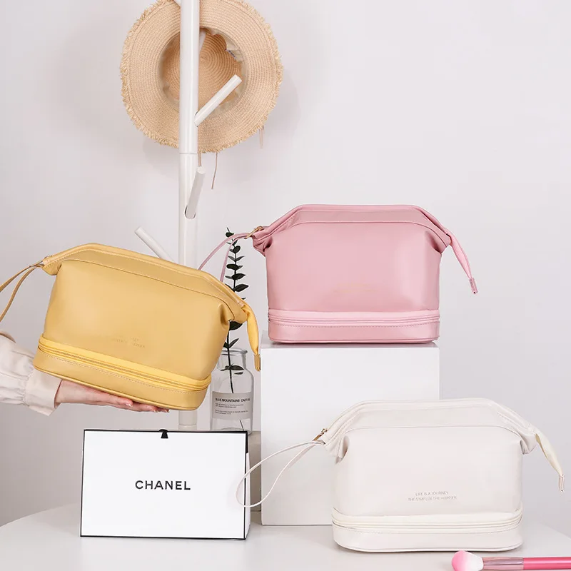 

Double PU Leather Layer Cosmetic Bag High Capacity Makeup Bag Women Toiletries Organizer Waterproof Female Storage Make Up Cases