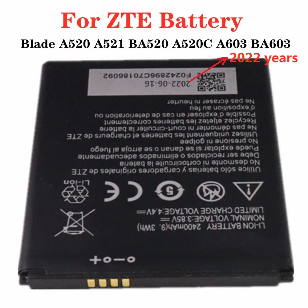 

2022 Years 100% New 2400mAh Li3824T44P4h716043 Battery For ZTE Blade A520 A521 BA520 A520C A603 BA603 Mobile Phone Battery