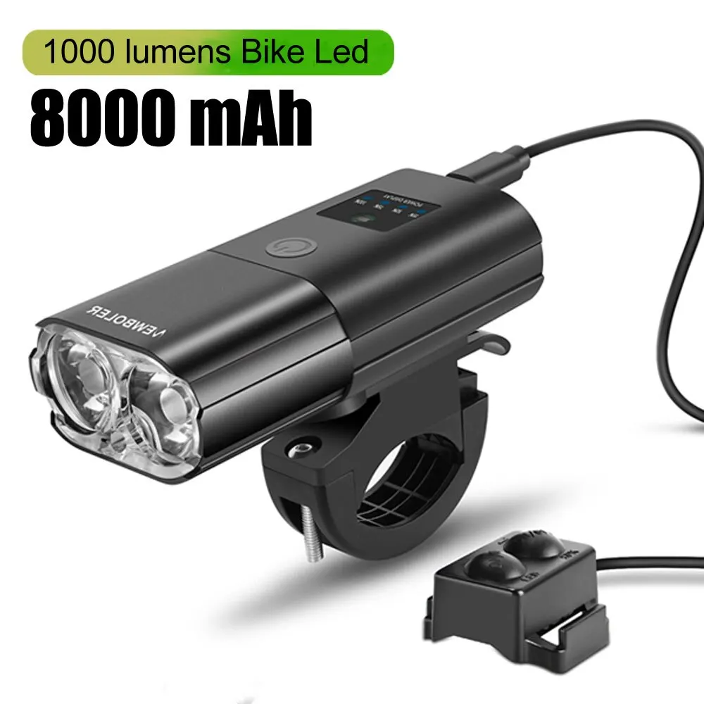 Light 1000lumen 4000mah Bike Headlight Power Bank Flashlight Handlebar Usb Charging Mtb Road Cycling Highlight