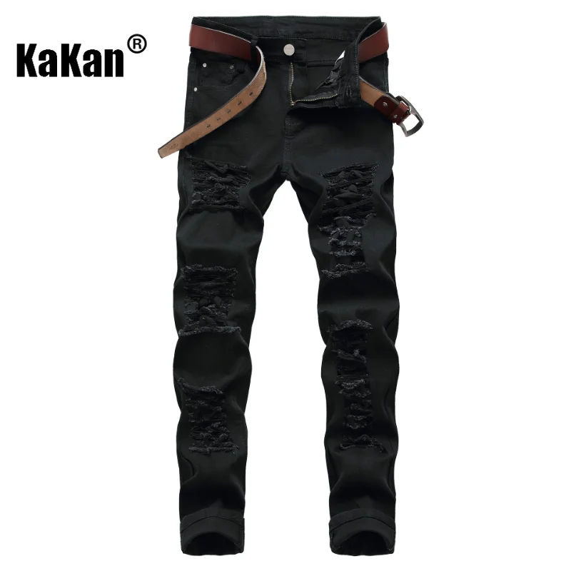 Kakan - European and American New Big Hole Straight Fit Jeans for Men, High Street Trend Stretch Long Jeans K59-111
