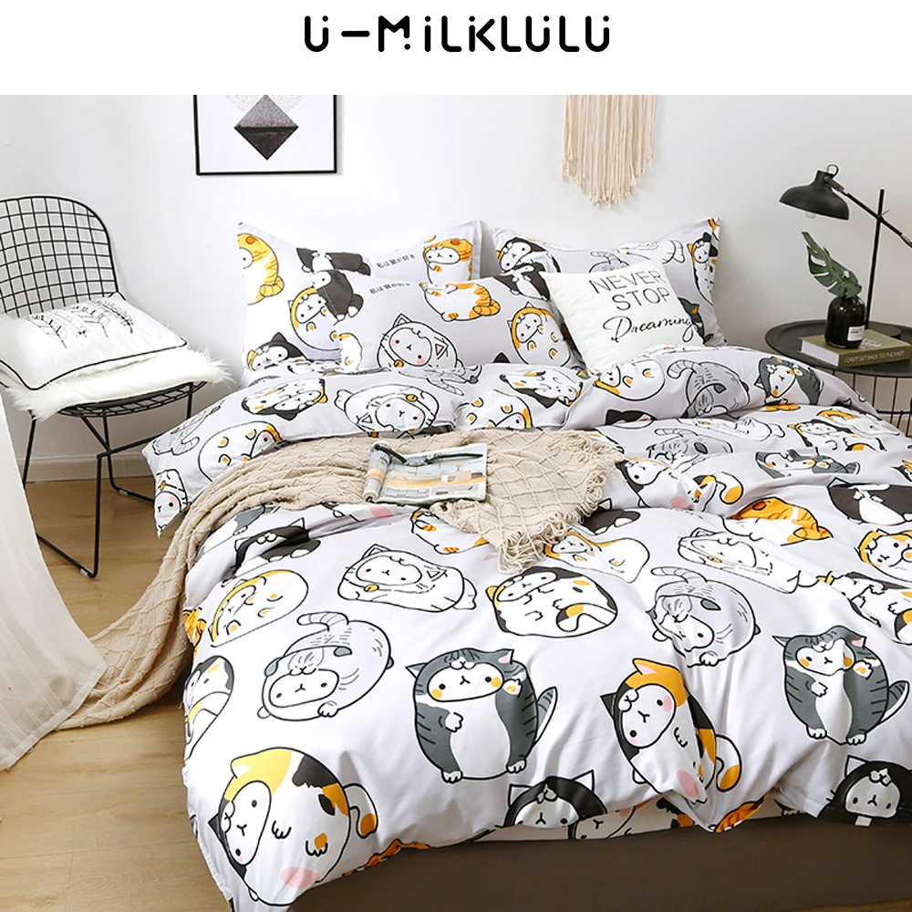 

Комплект постельного белья с изображением милого кота, эластичная простыня, наволочки, Мультяшные животные, односпальные и двуспальные, Королевский размер