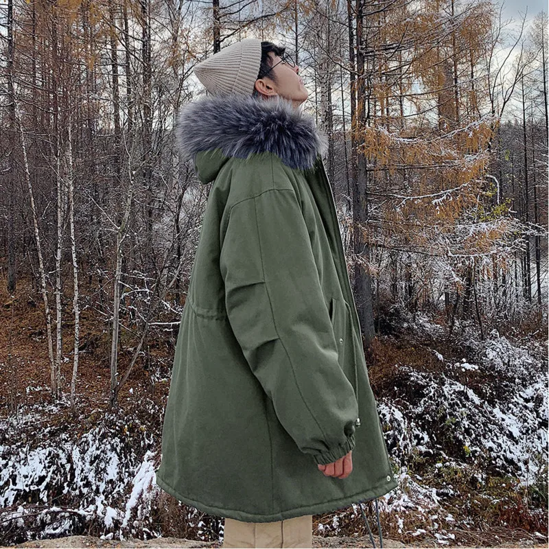 Winter Jacket Men Warm Fashion Casual Fur Collar Hooded Long Coat Men Korean Loose Oversized Down Jacket Mens Parker M-2XL