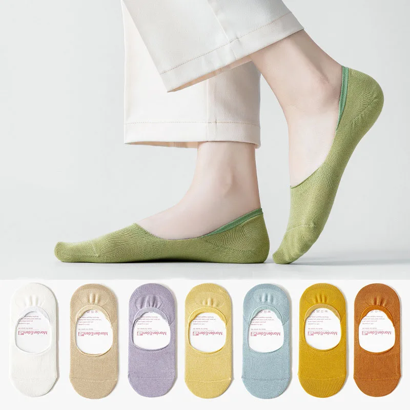 

5 Pairs Women Sock Slippers Summer Low Cut Silicone non-Slip Spring Autumn Thin Cotton Breathable White Ladies Short Socks