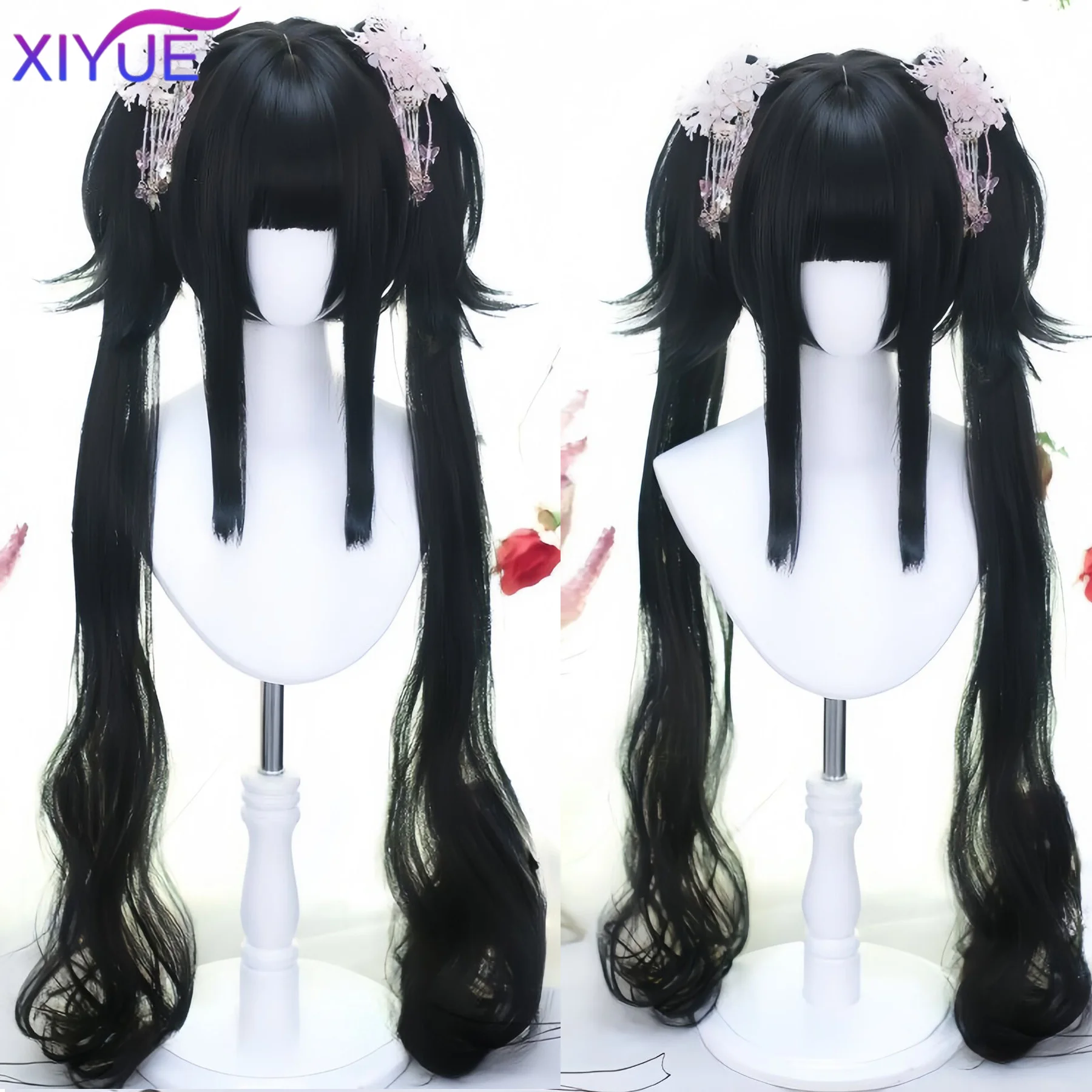 XIYUE Синтетический Черный Парик С Длинным Хвостом Короткий Прямой Вечерний Лолиты