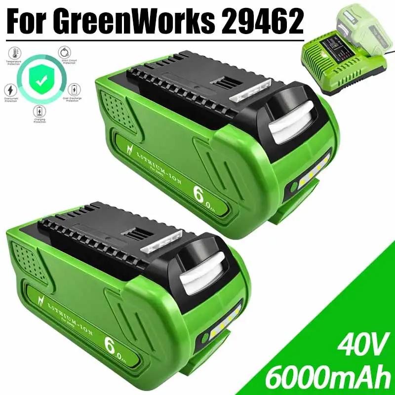 For GreenWorks 29462 40V 6000mAh Rechargeable Battery For 29462 29472 29282 G-MAX Replacement Lawn Mower Power Tools Battery