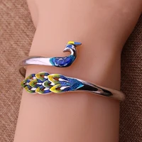 s2990 fashion jewelry women opening colorful peacock glaze enamel female bangle bracelet