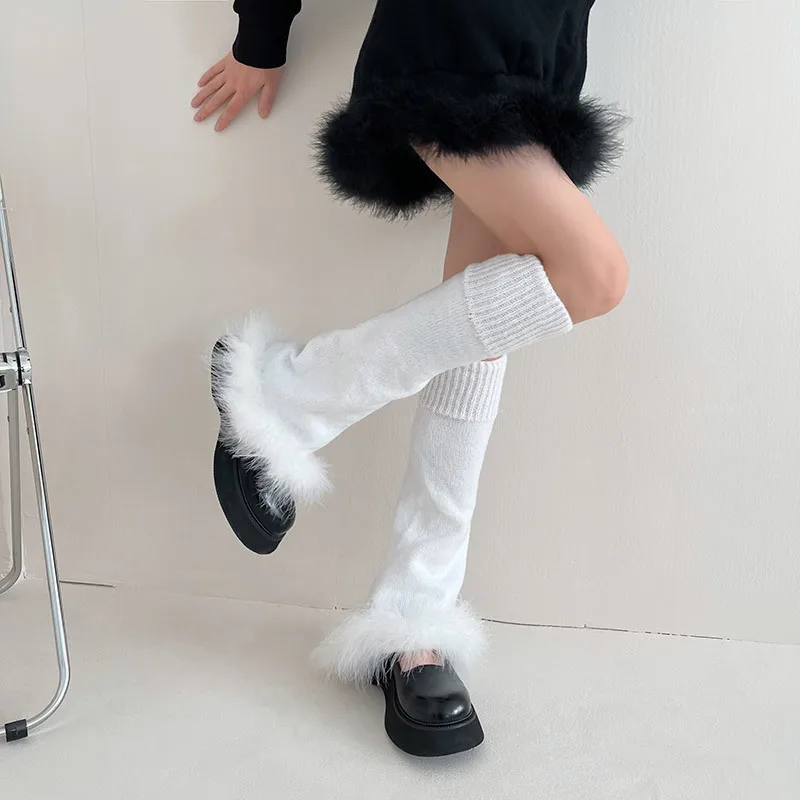 

Sweet Feather Edge Pile Socks Elastic Color Patchwork Knitted Leg Warmer Boots Cover 90s Streetwear Leg Warmers