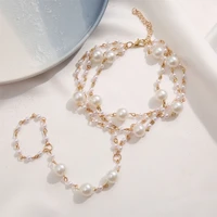 lady imitation pearl anklet barefoot sandal anklet multilayer toe chain toe ring beach ankle bracelet for women unique style